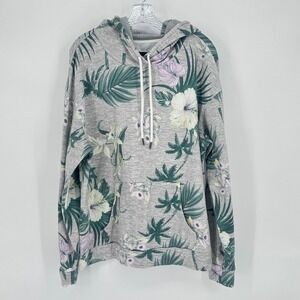 Original Use Floral Pullover Hoodie Gray Green Tropical Print XL